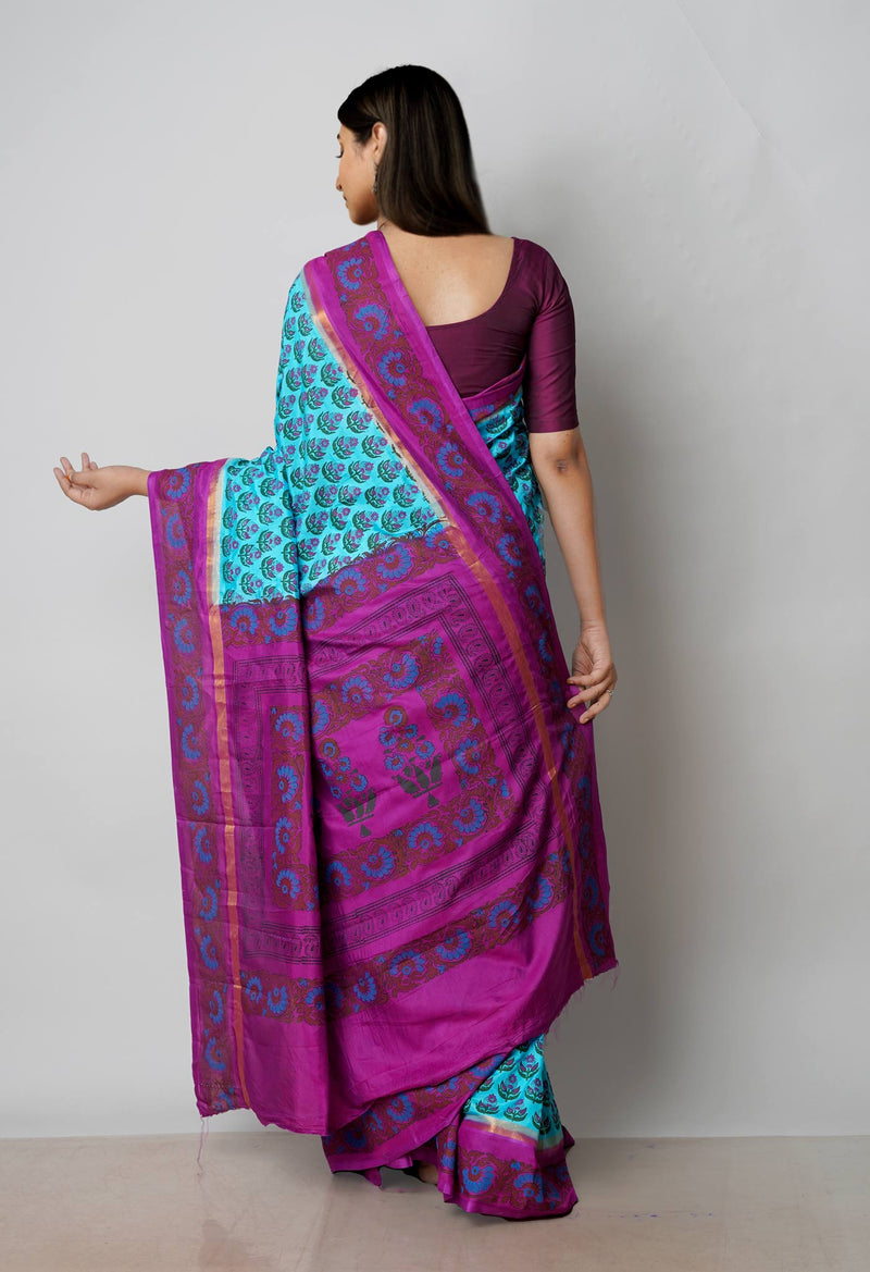 Blue  Dyed Printed Summer Bangalore Soft Silk Saree-UNM72781