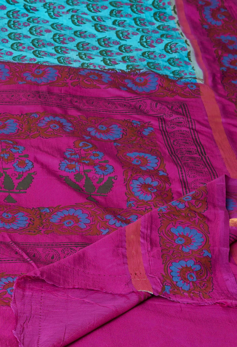 Blue  Dyed Printed Summer Bangalore Soft Silk Saree-UNM72781