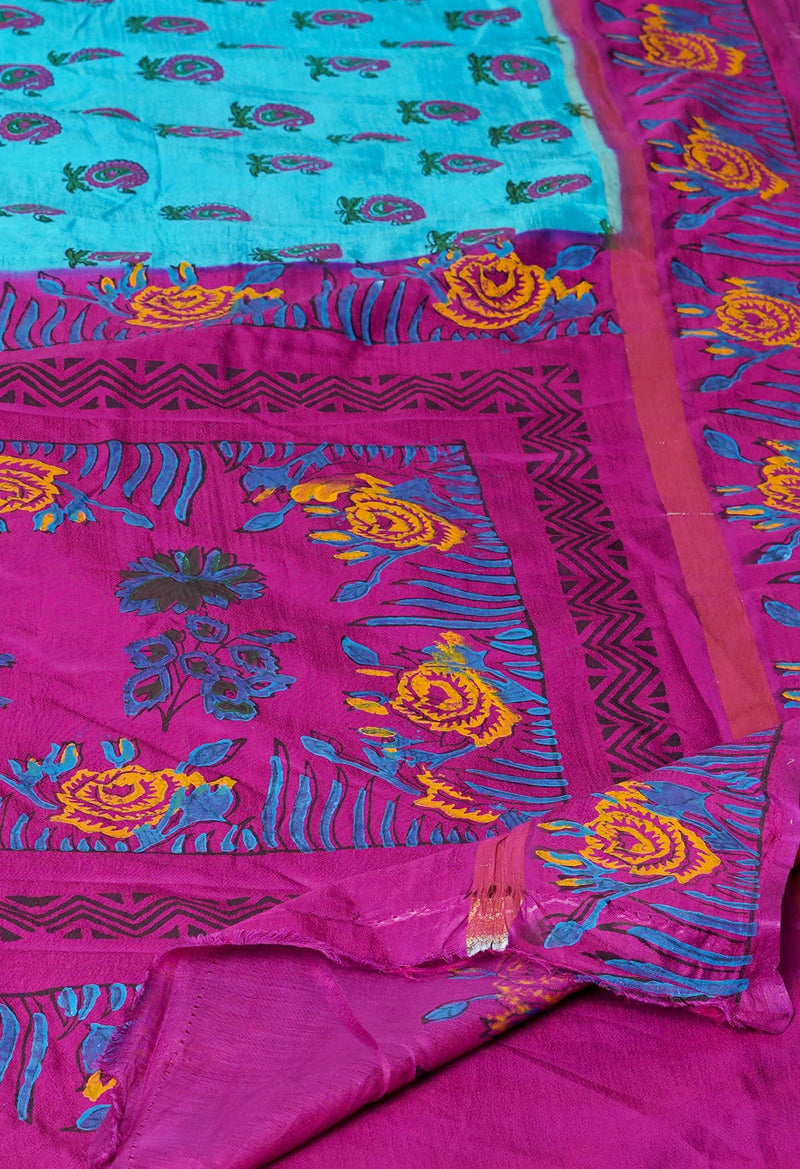 Blue  Dyed Printed Summer Bangalore Soft Silk Saree-UNM72782