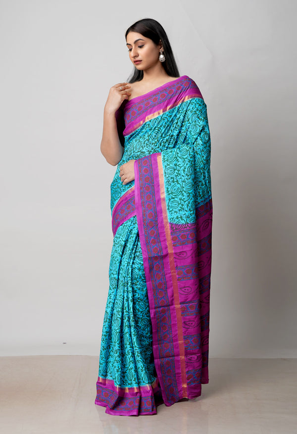 Blue  Dyed Printed Summer Bangalore Soft Silk Saree-UNM72783