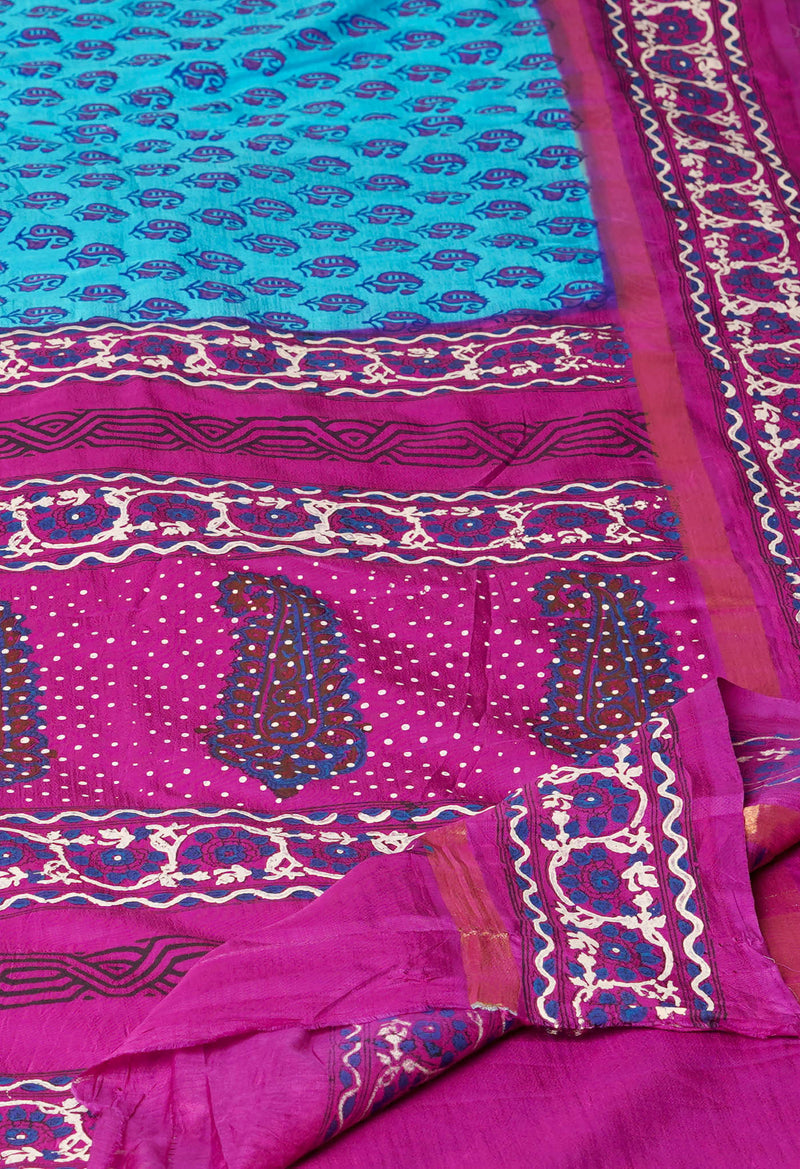 Blue  Dyed Printed Summer Bangalore Soft Silk Saree-UNM72784