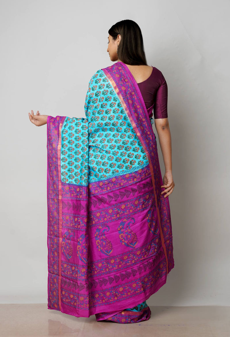 Blue  Dyed Printed Summer Bangalore Soft Silk Saree-UNM72785