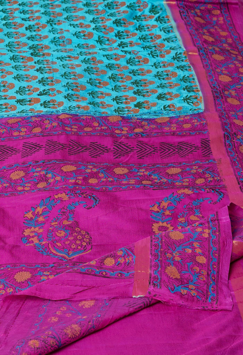 Blue  Dyed Printed Summer Bangalore Soft Silk Saree-UNM72785