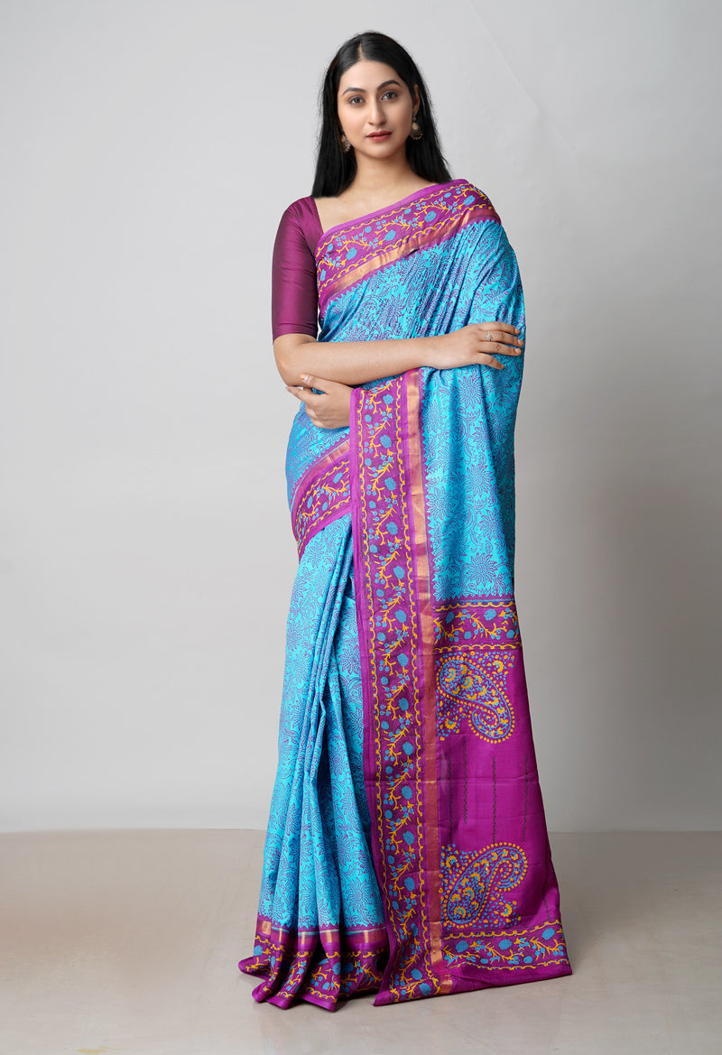 Blue  Dyed Printed Summer Bangalore Soft Silk Saree-UNM72786