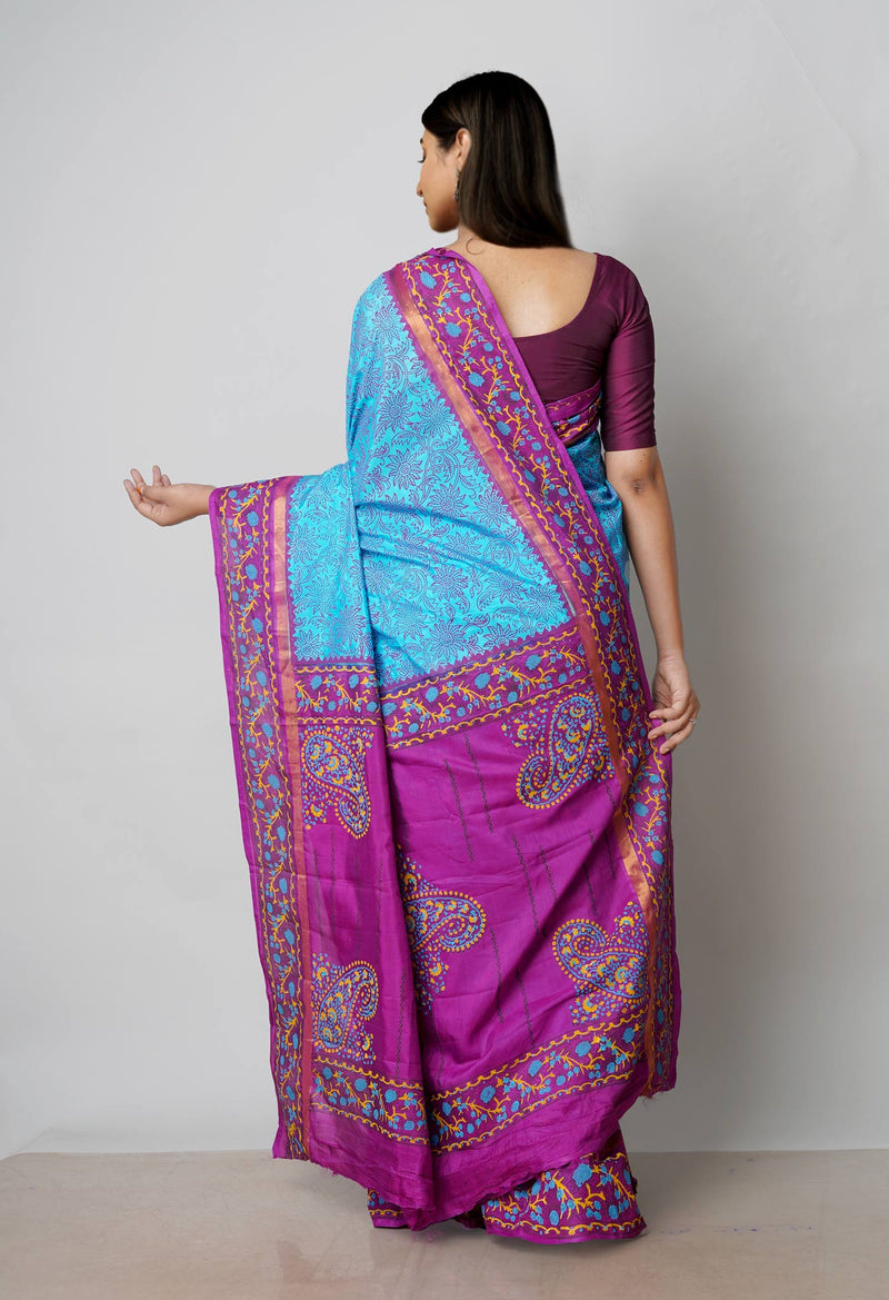 Blue  Dyed Printed Summer Bangalore Soft Silk Saree-UNM72786