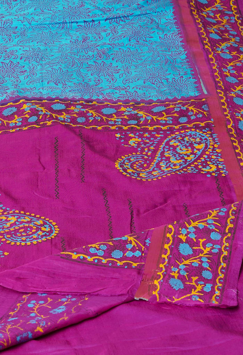 Blue  Dyed Printed Summer Bangalore Soft Silk Saree-UNM72786