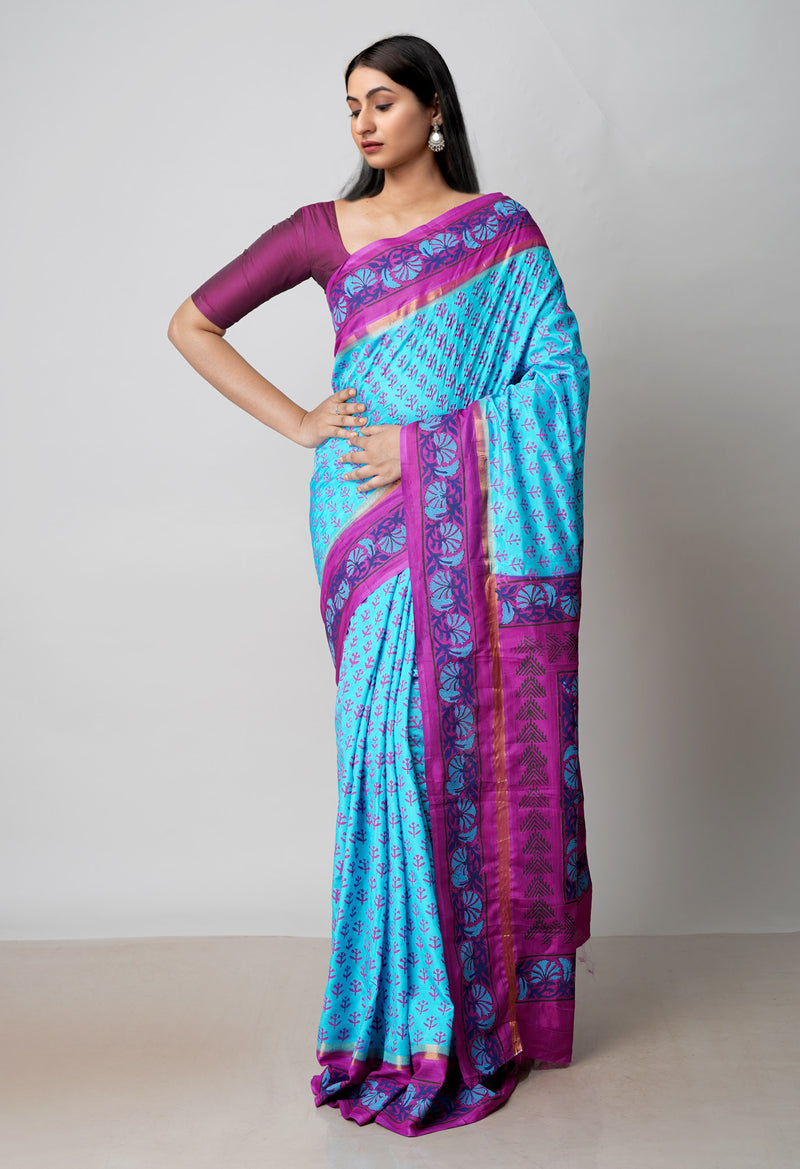 Blue  Dyed Printed Summer Bangalore Soft Silk Saree-UNM72787