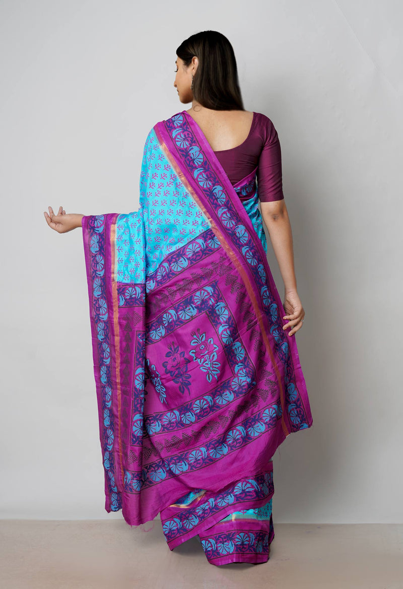 Blue  Dyed Printed Summer Bangalore Soft Silk Saree-UNM72787