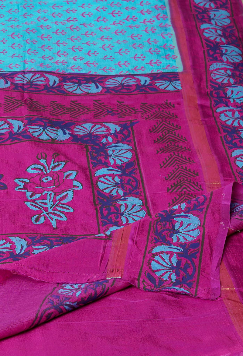 Blue  Dyed Printed Summer Bangalore Soft Silk Saree-UNM72787