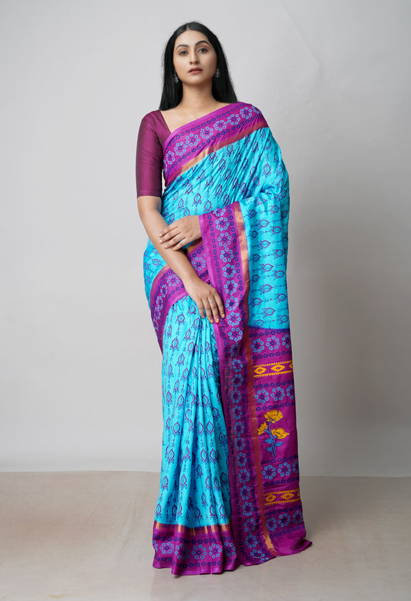 Blue  Dyed Printed Summer Bangalore Soft Silk Saree-UNM72788