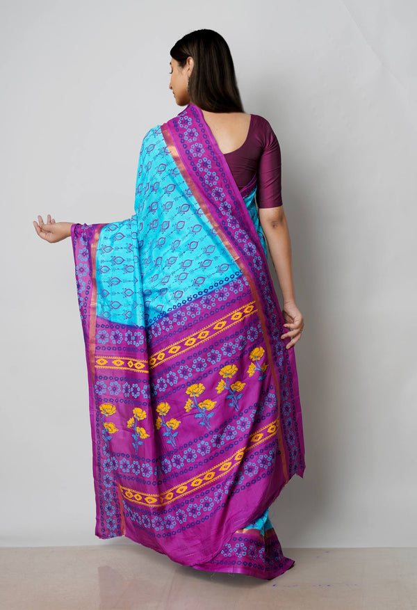 Blue  Dyed Printed Summer Bangalore Soft Silk Saree-UNM72788