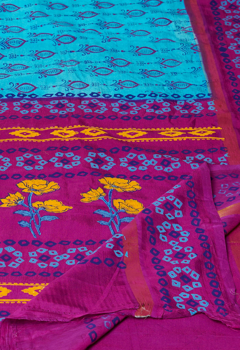 Blue  Dyed Printed Summer Bangalore Soft Silk Saree-UNM72788