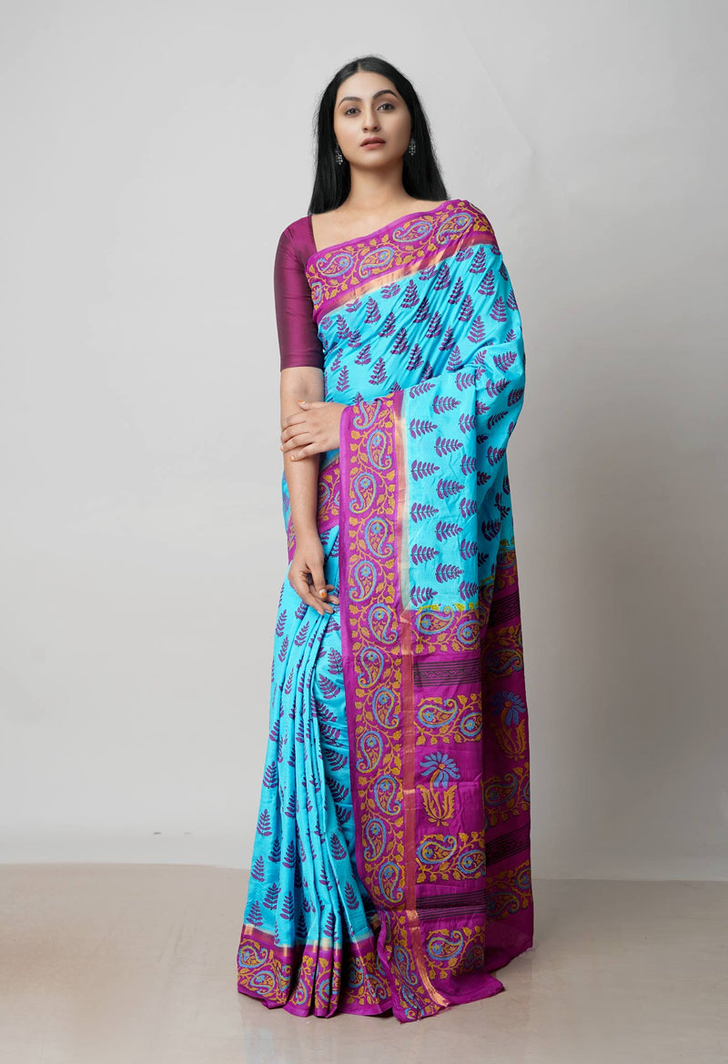 Blue  Dyed Printed Summer Bangalore Soft Silk Saree-UNM72789