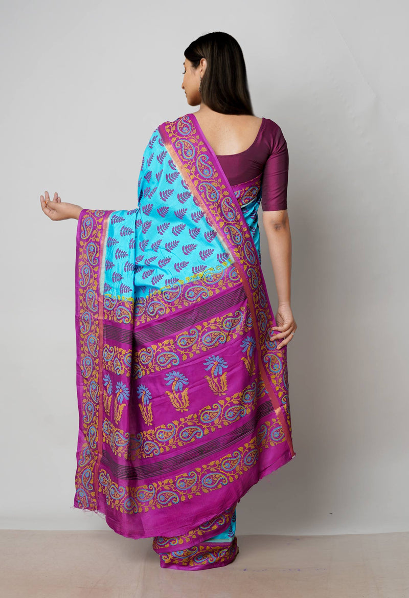 Blue  Dyed Printed Summer Bangalore Soft Silk Saree-UNM72789