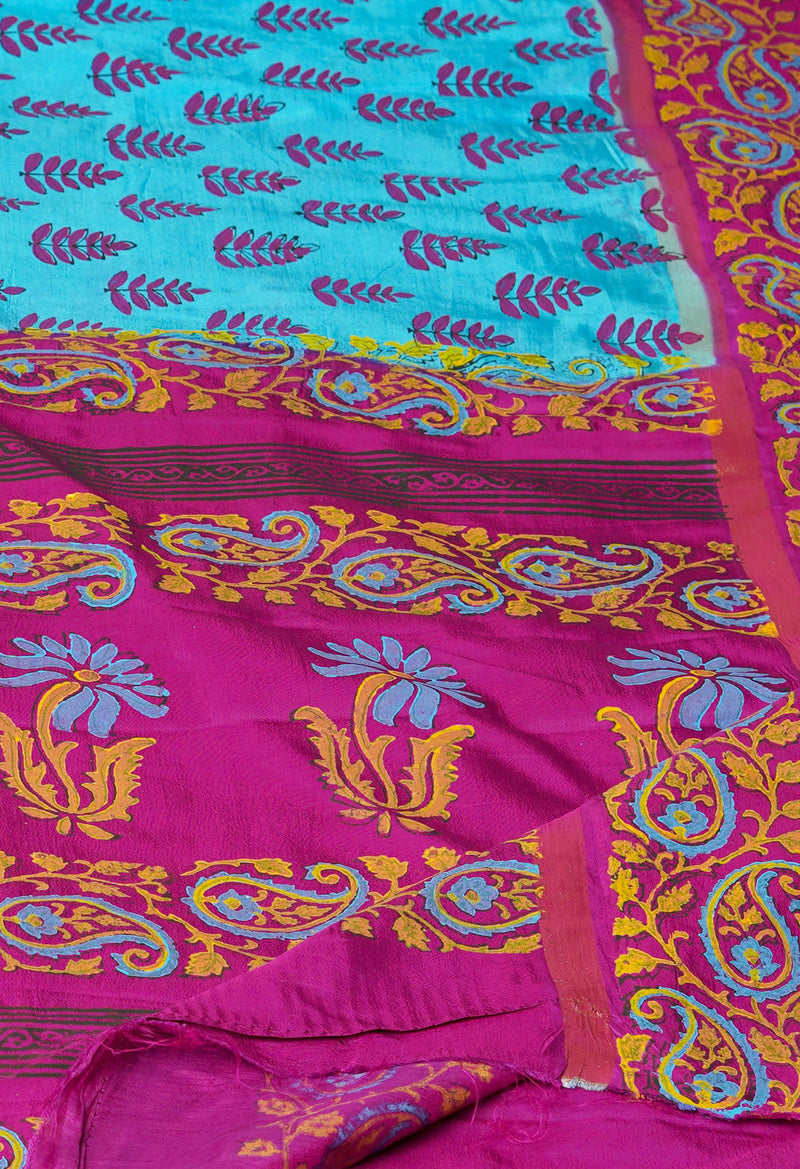Blue  Dyed Printed Summer Bangalore Soft Silk Saree-UNM72789