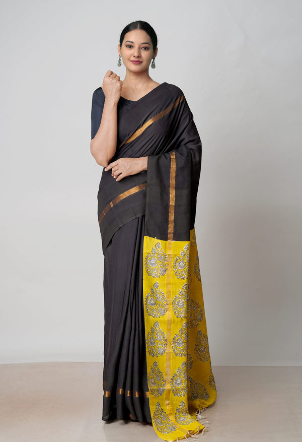 Black-Green Pure  Preet Bagru Chanderi Sico Saree-UNM72790