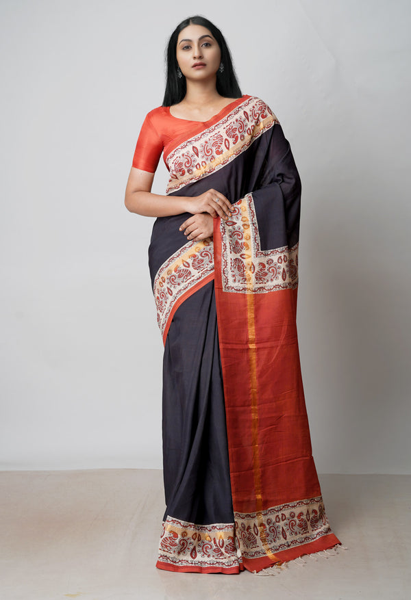 Black-Red Pure  Preet Bagru Chanderi Sico Saree-UNM72791