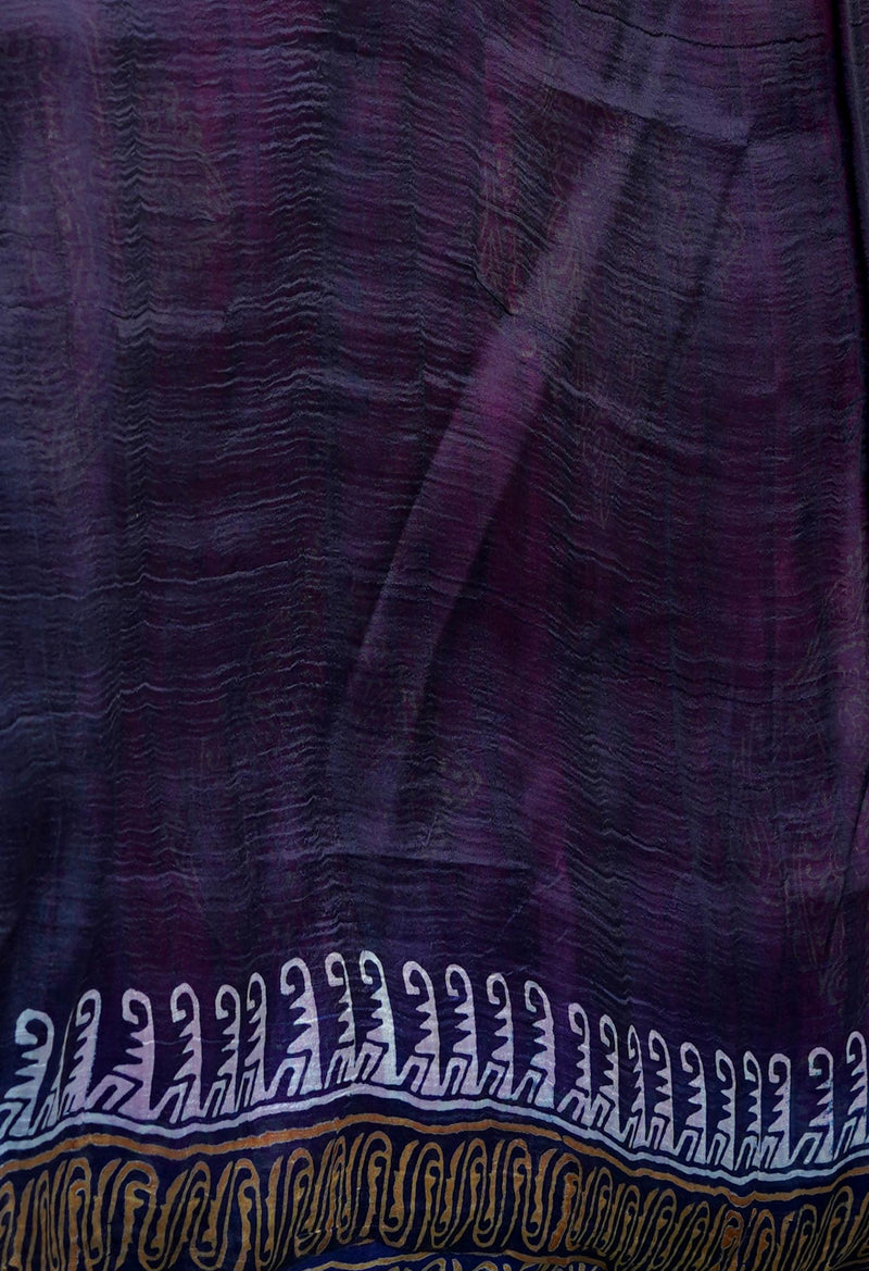 Pink-Navy Blue  Pure  Handloom Block Printed Mysore Silk Saree-UNM72793