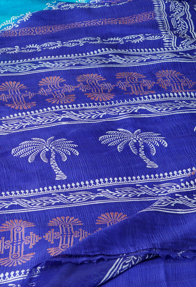 BlueDark Blue Pure Handloom Block Printed Mysore Silk Saree-UNM72799
