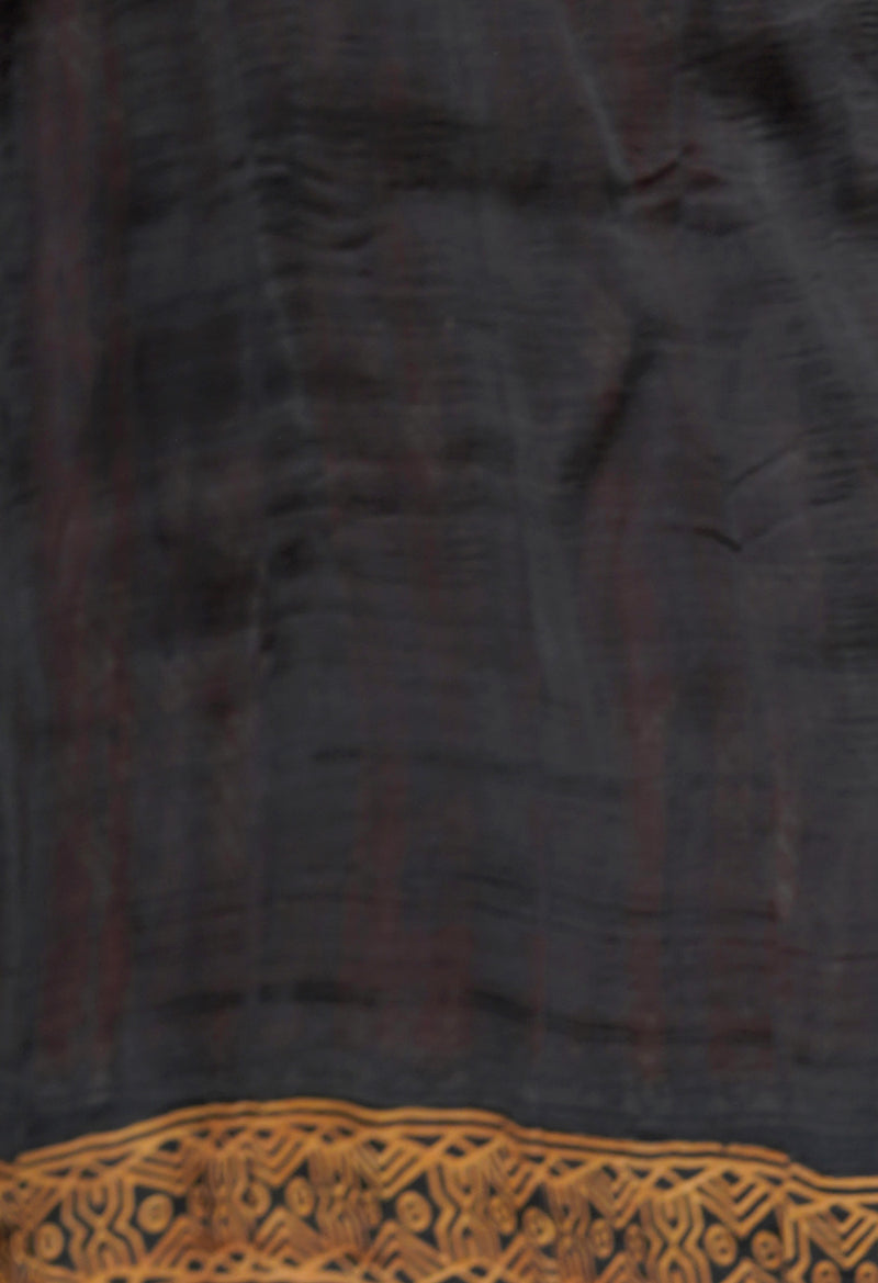 Rust Orange-Black Pure Handloom Block Printed Mysore Silk Saree-UNM72801