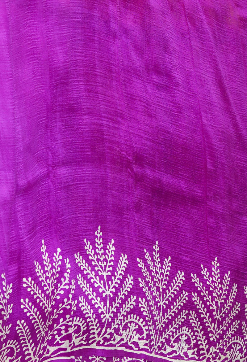 Yellow-Purple Pure Handloom Block Printed Mysore Silk Saree-UNM72802