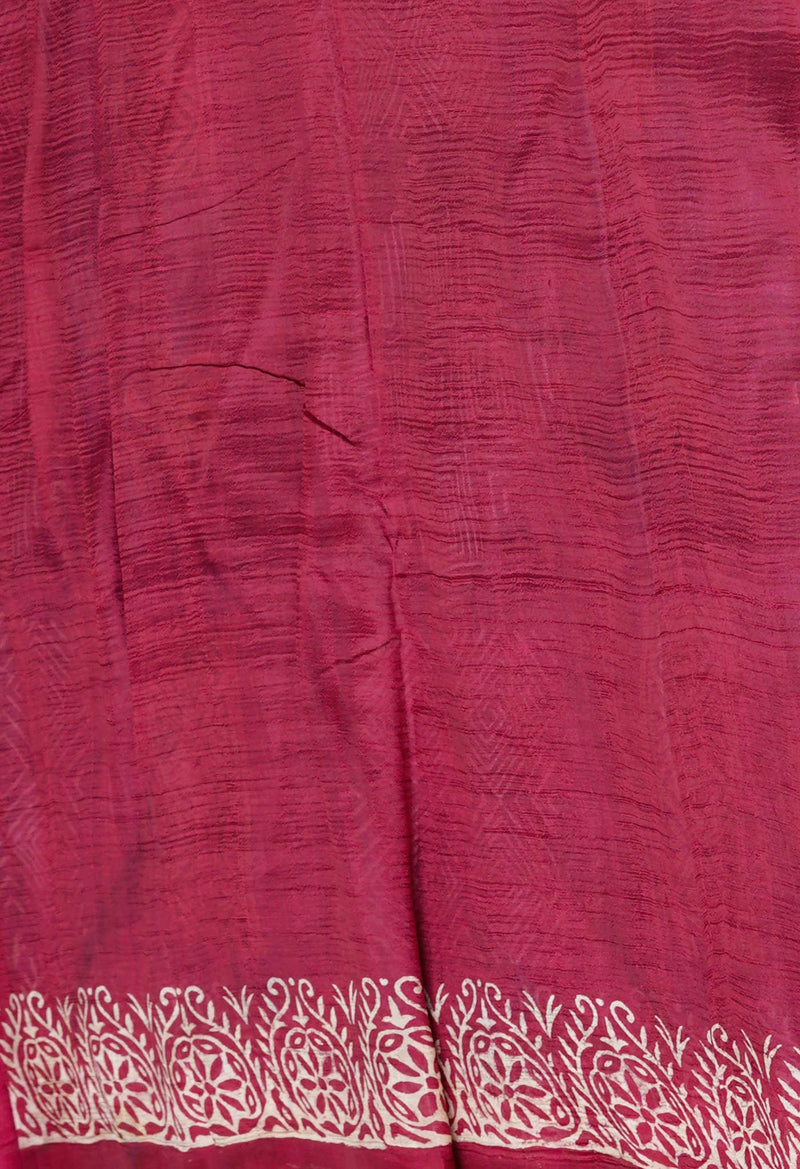 Bluish Grey-Maroon Pure Handloom Block Printed Mysore Silk Saree-UNM72805