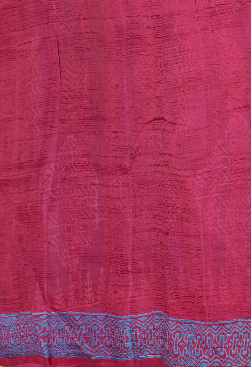 Bluish Grey-Maroon Pure Handloom Block Printed Mysore Silk Saree-UNM72808