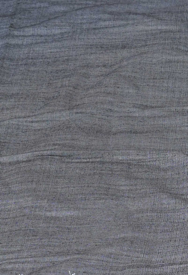 Pewter Grey Pure Plain Cotton Linen Saree With Tassels-UNM72832