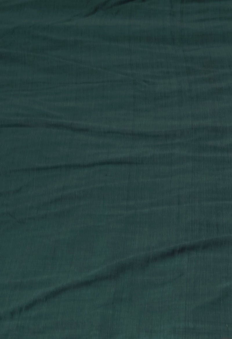 Dark Green Pure Plain Cotton Linen Saree With Tassels-UNM72849