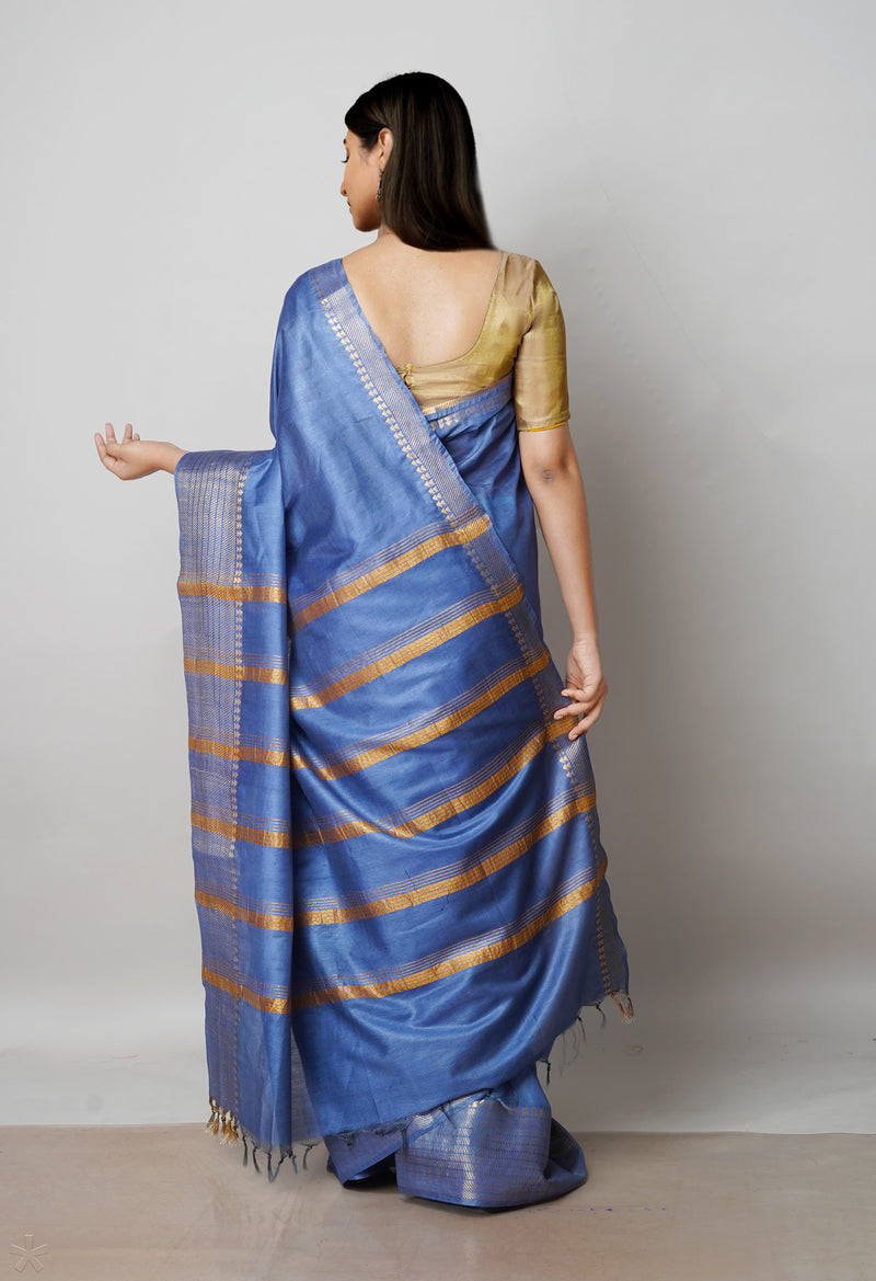 Bluish Grey  Chanderi Sico Saree-UNM72867