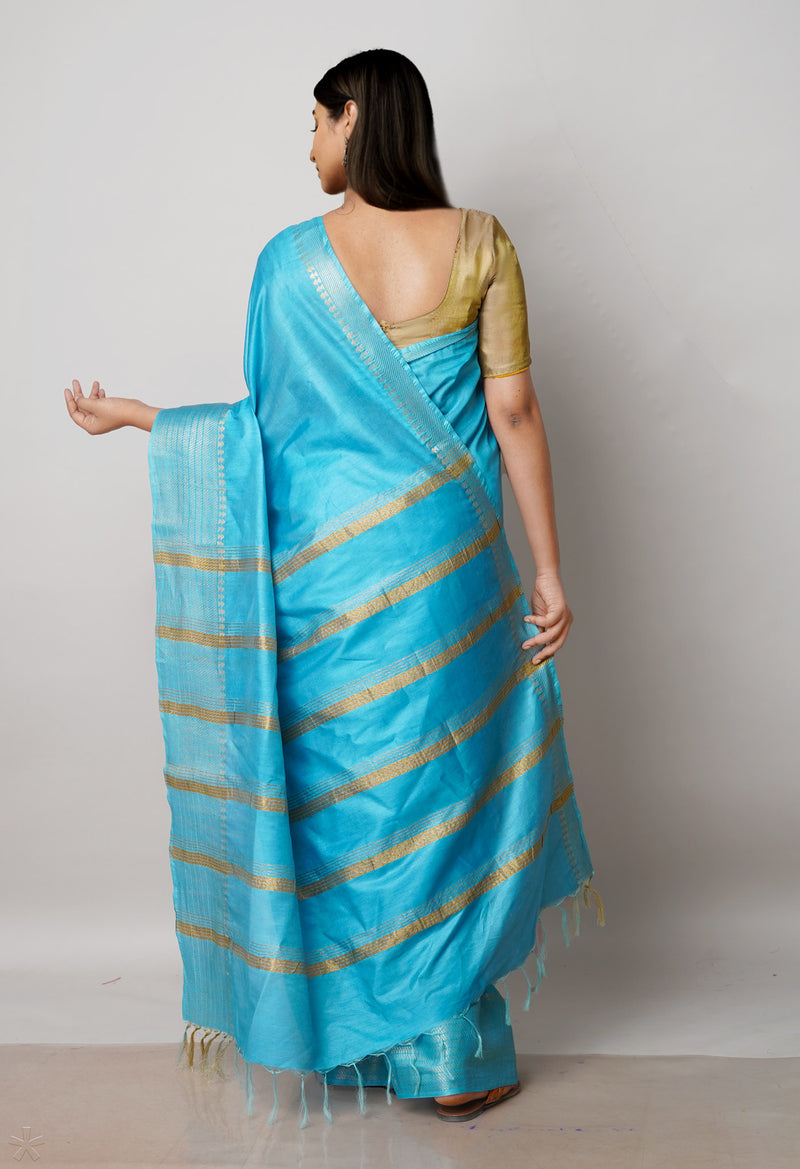 Blue  Chanderi Sico Saree-UNM72870