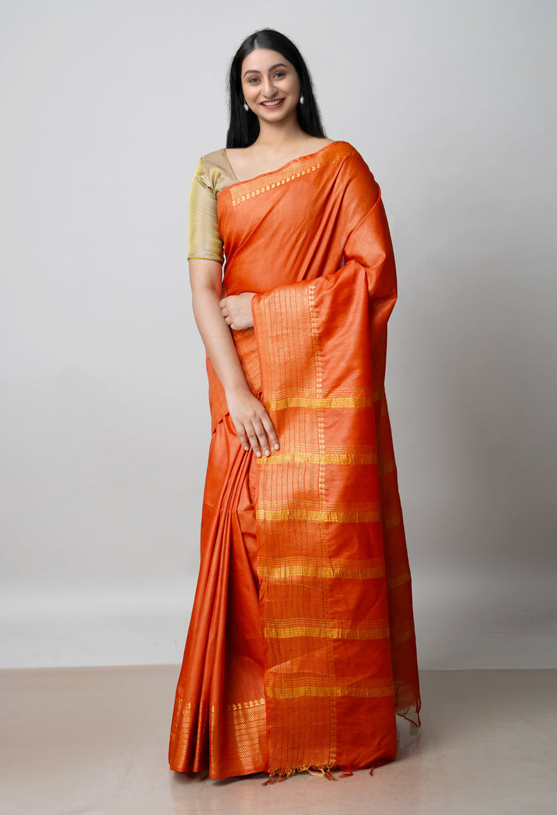 Bronze Orange  Chanderi Sico Saree-UNM72871