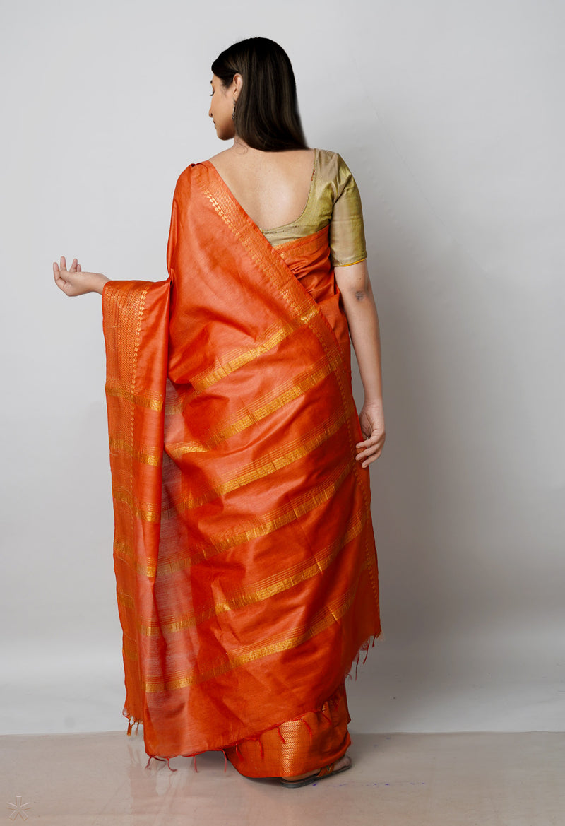 Bronze Orange  Chanderi Sico Saree-UNM72871