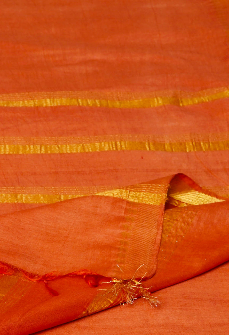 Bronze Orange  Chanderi Sico Saree-UNM72871