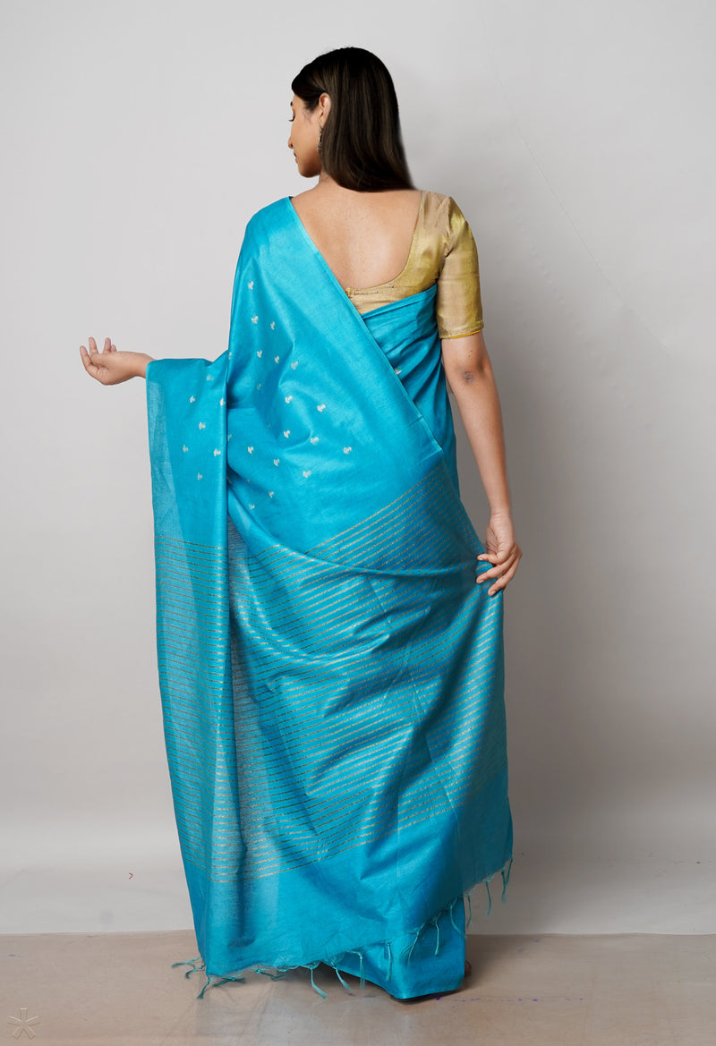 Blue  Chanderi Sico Saree-UNM72875