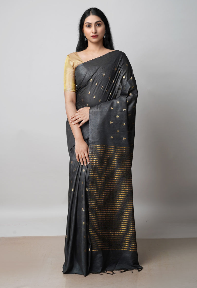 Black  Chanderi Sico Saree-UNM72876