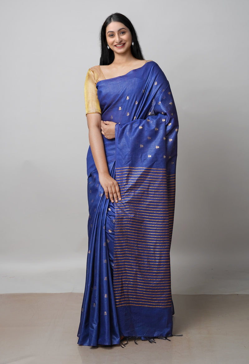 Navy Blue  Chanderi Sico Saree-UNM72879