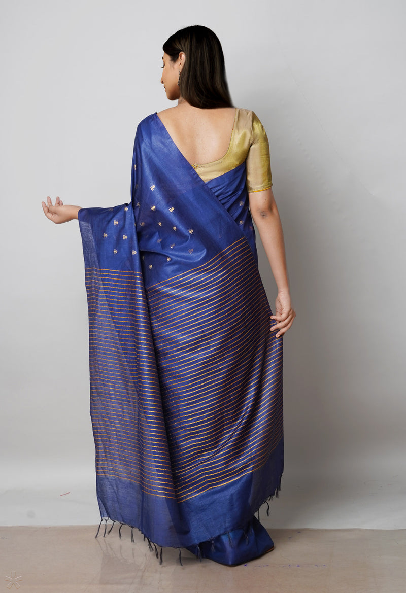 Navy Blue  Chanderi Sico Saree-UNM72879