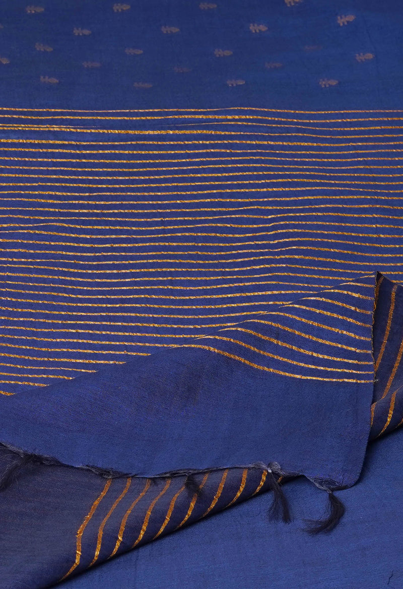 Navy Blue  Chanderi Sico Saree-UNM72879
