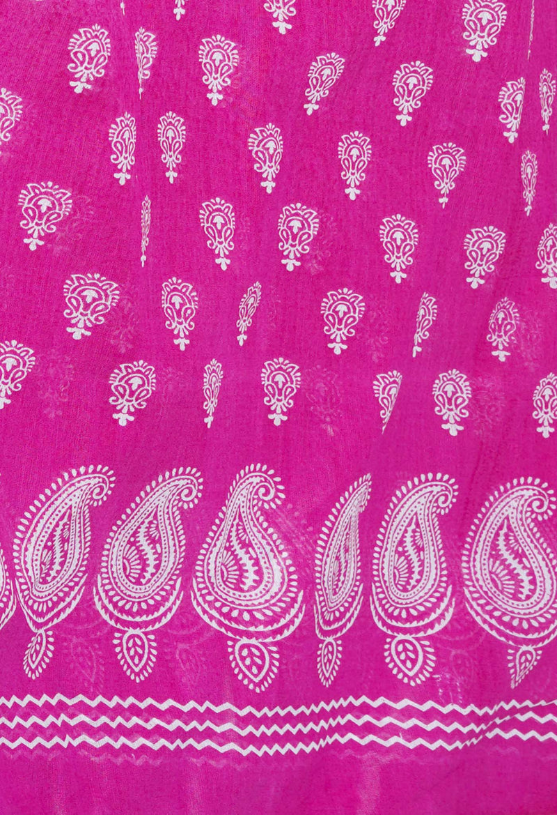 Pink  Block Printed Chanderi Cotton Silk Saree-UNM72894