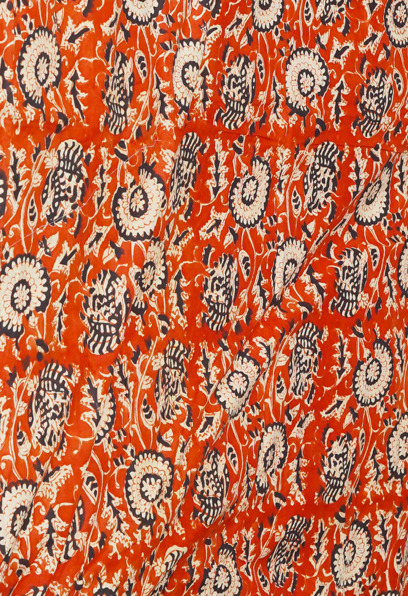White Pure Block Printed  Superfine Mulmul Cotton Saree With Kalamkari Blouse Piece-UNM72914