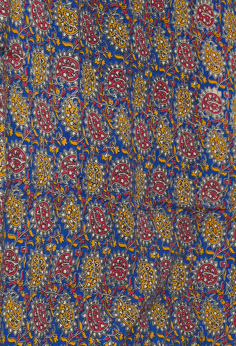 White Pure Block Printed  Superfine Mulmul Cotton Saree With Kalamkari Blouse Piece-UNM72916