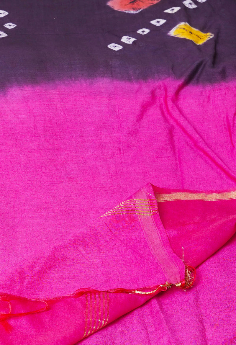 Dark Purple-Pink  Batik Printed Chanderi Sico Saree-UNM72988