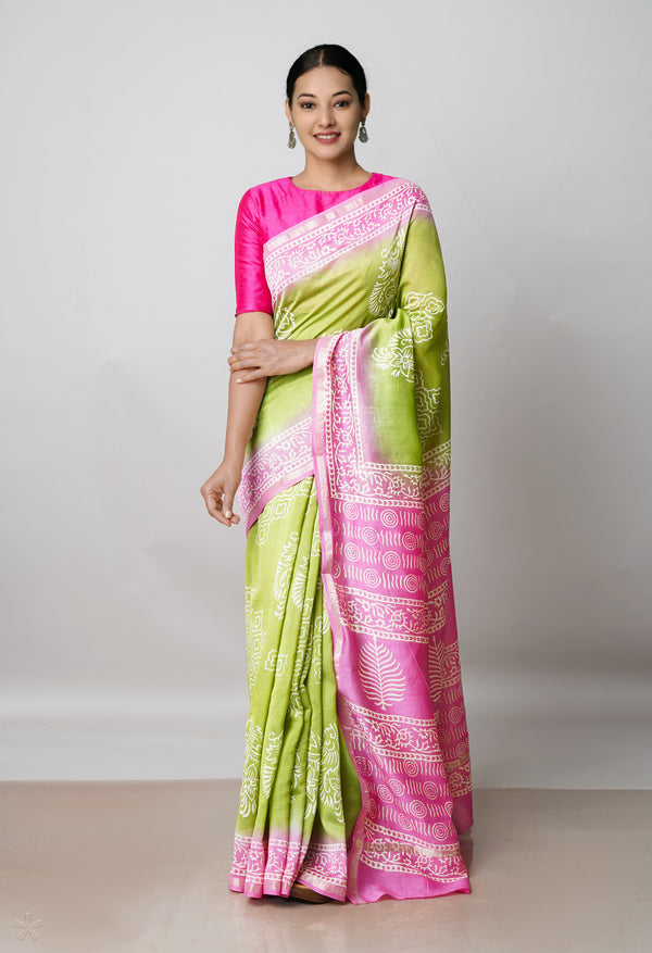 Green-Pink  Summer Bangalore Silk Saree-UNM72995