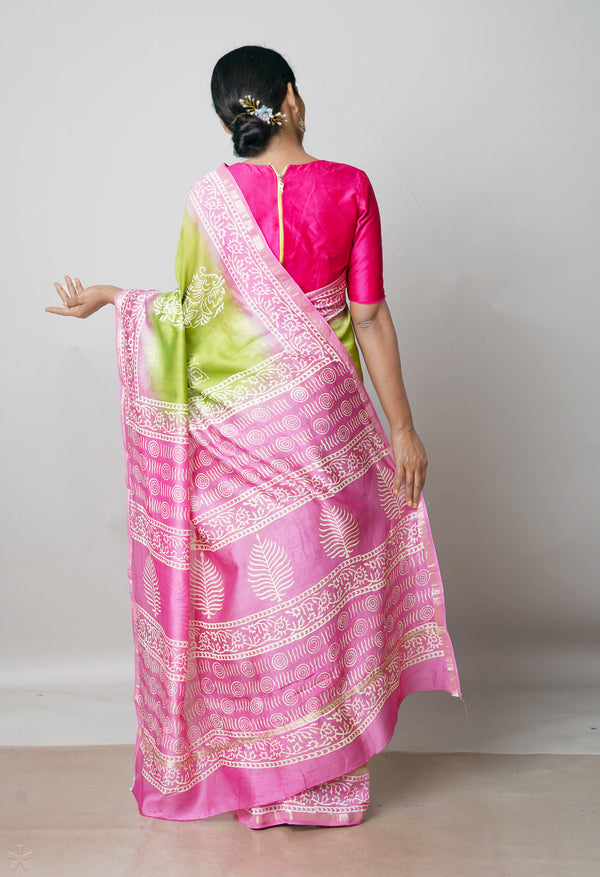 Green-Pink  Summer Bangalore Silk Saree-UNM72995
