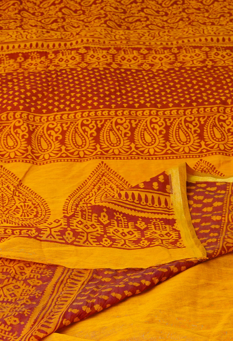 Sepia Brown  Art Chanderi Bagh Printed Cotton Saree-UNM72996