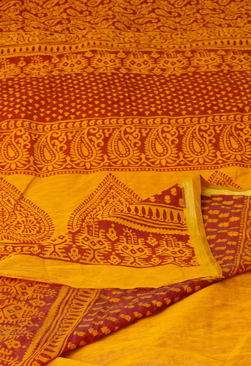Sepia Brown  Art Chanderi Bagh Printed Cotton Saree-UNM72996