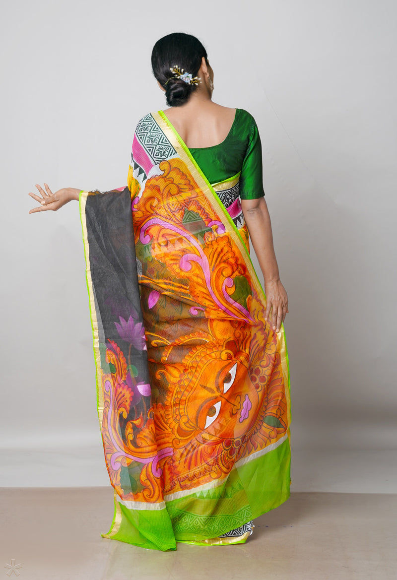 Yellow Pure  Block Printed  Kota  Cotton Saree-UNM72998