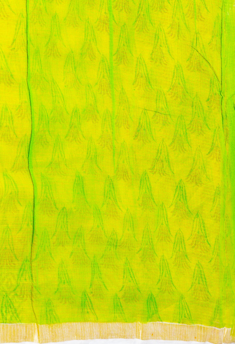Yellow Pure  Block Printed  Kota  Cotton Saree-UNM72998