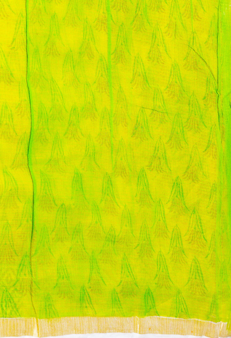 Yellow Pure  Block Printed  Kota  Cotton Saree-UNM72998